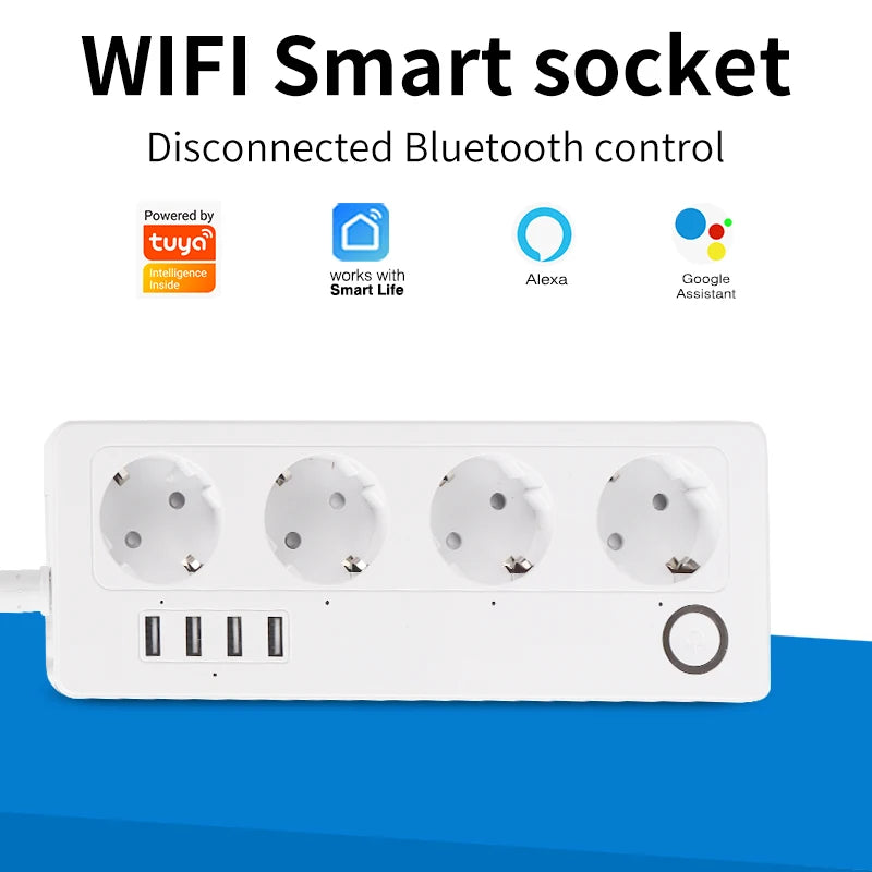 SIXWGH Tuya Smart Extension Cord Socket WiFi EU Plug Outlet Power Monitoring Timming 4 USB Charging Ports Google Home Alexa