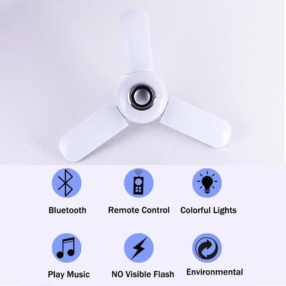 Bluetooth Music Light RGB Four Leaves Fan Shaped 50W E27 LED Bulb With Remote Control Foldable Bulb Smart Speaker Lamp AC85-265V