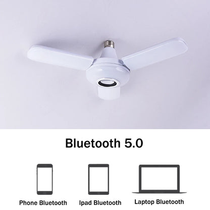 Bluetooth Music Light RGB Four Leaves Fan Shaped 50W E27 LED Bulb With Remote Control Foldable Bulb Smart Speaker Lamp AC85-265V