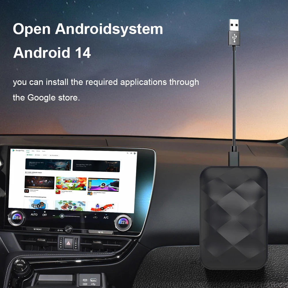 New 3in1 Android 14 Wireless CarPlay Smart Box Android Auto For Youtube Netflix WIFI Adapter Plug and Play For Toyota Mazda Ford