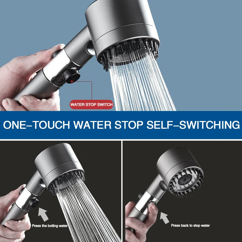 IonDrops New Black Shower Head Rainfall High Pressure 3 Modes Adjustable Boost Filter Holder with Hose for Bathroom Accessories Sets