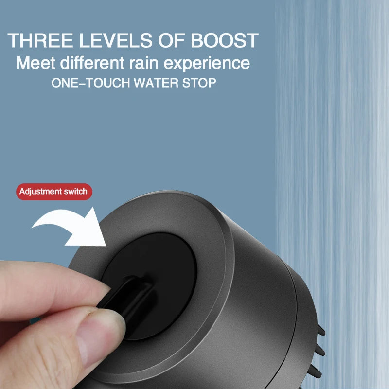 IonDrops New Black Shower Head Rainfall High Pressure 3 Modes Adjustable Boost Filter Holder with Hose for Bathroom Accessories Sets