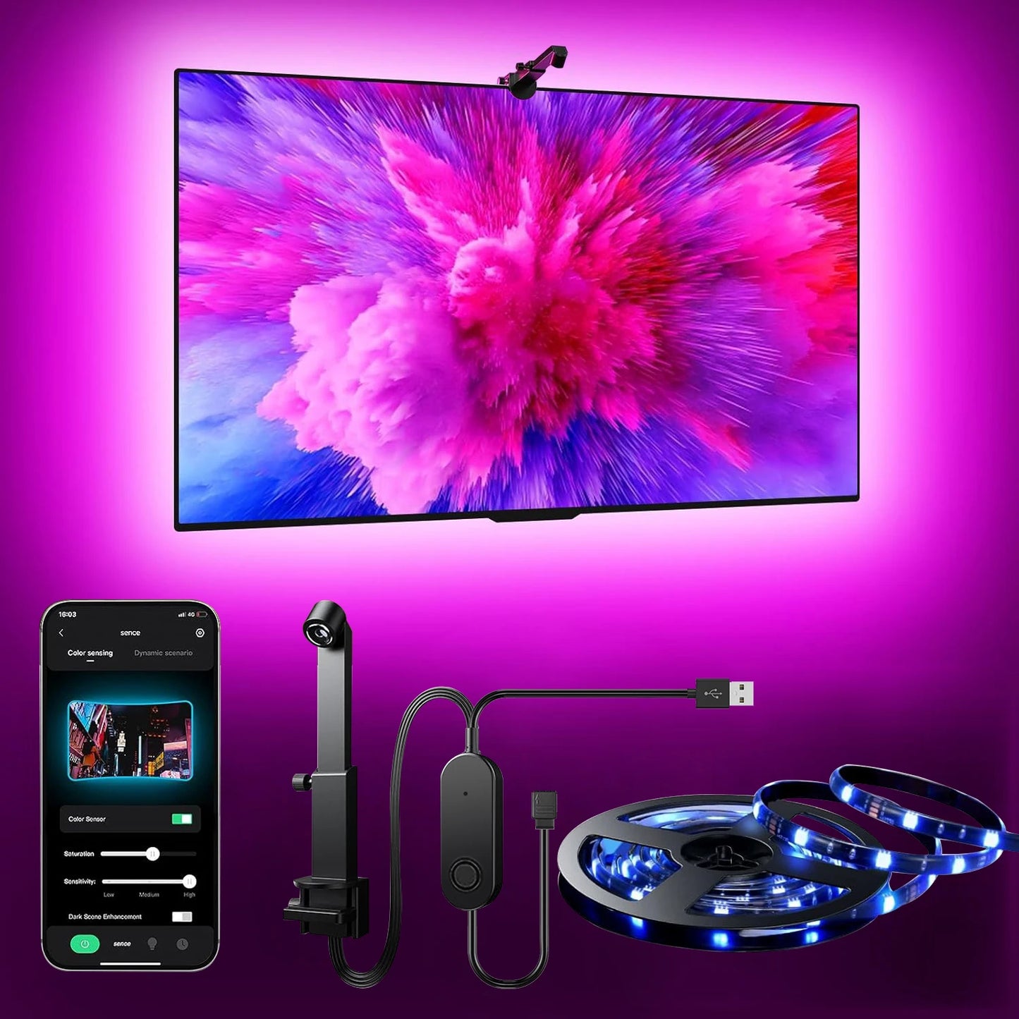 TV Led Backlight 3.8M 5M Led Lights TV Immersive Smart Synchronization 5V Usb RGB Ambient Light TV Camera Christmas Lights