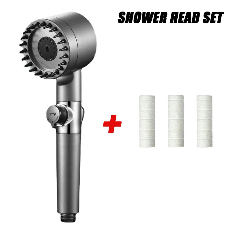 IonDrops New Black Shower Head Rainfall High Pressure 3 Modes Adjustable Boost Filter Holder with Hose for Bathroom Accessories Sets