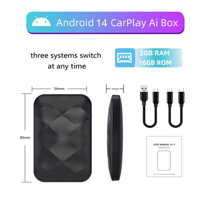 New 3in1 Android 14 Wireless CarPlay Smart Box Android Auto For Youtube Netflix WIFI Adapter Plug and Play For Toyota Mazda Ford